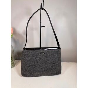 Kate Spade New York Gray Knit Wool Leather Trim Shoulder Bag Made in Italy